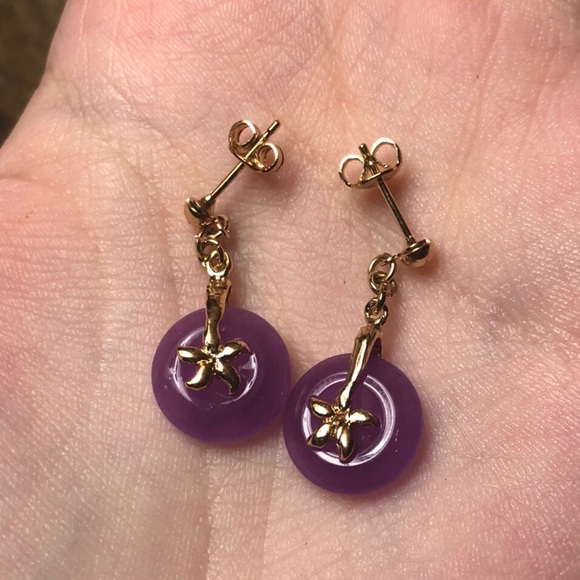 Gold filled purple jade ring earrings - Picture 3 of 3